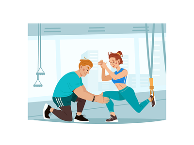 Gym character coach cute design exercises fitness girl gym health illustration man people personage training web