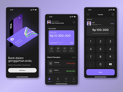 Mobile Banking App app banking card clean dark mode design figma finance home screen ios mobile modern purple ui ux