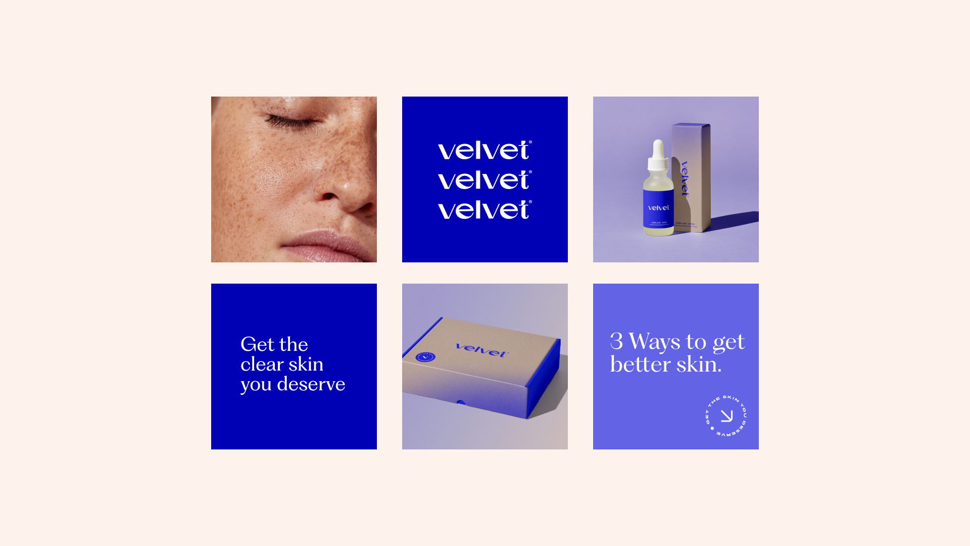 Velvet Beauty Skincare Social Media Design art direction beauty blue box brand branding dallas design designer freelance graphic design icon identity logo mark package design serum skincare tx