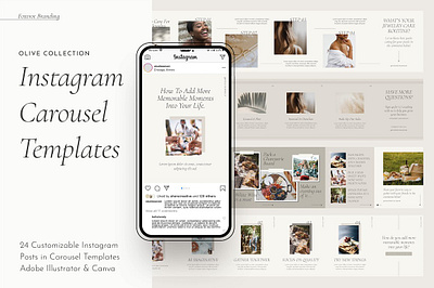 Olive Instagram Carousel Templates canva canva instagram canva template carousel carousel post illustrator illustrator template instagram instagram canva instagram carousel instagram post instagram template olive social media social media pack social media template