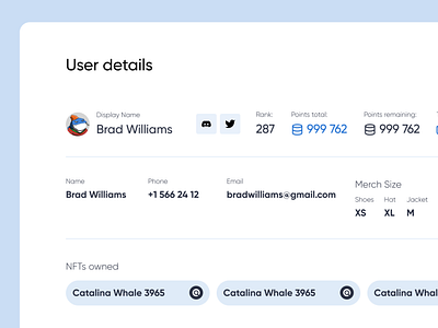 User Details branding design nft product saas ui ux website