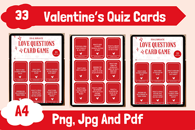 33 Valentine's Quiz Cards Game Bundle 3d abstract art aesthetic aesthetic print aesthetic printable aesthetic wall art animation artist branding bundle cards design graphic design illustration logo love motion graphics quiz ui valentine