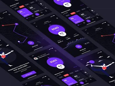 Fitness Mobile App - Dark UI 🚀 app design application design figma design figma designer fitness app fitness tracking gym app mobile app product designer saas designer ui ui design ux ux design workout app