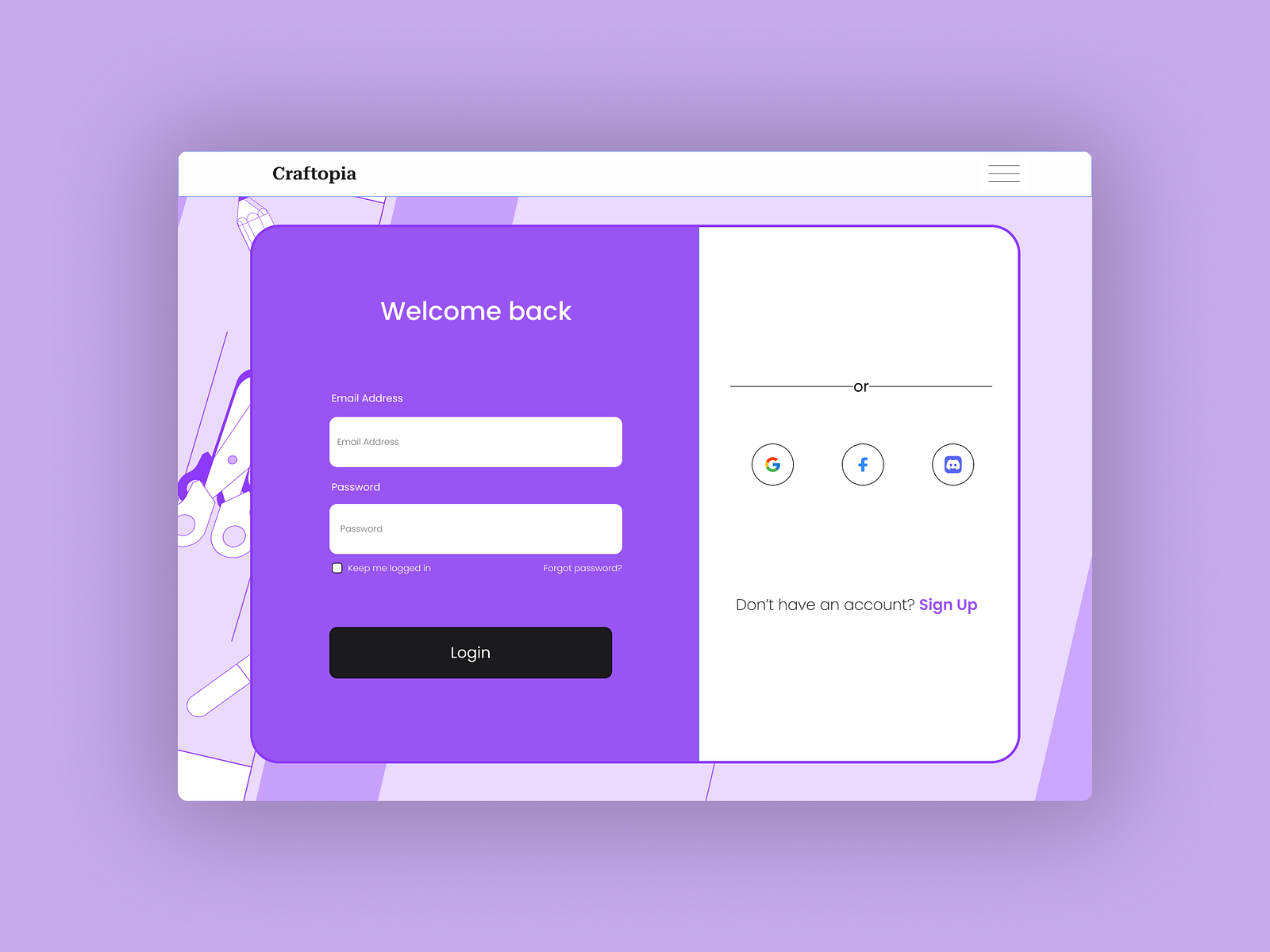 Login page for craft website by Aman Singh on Dribbble