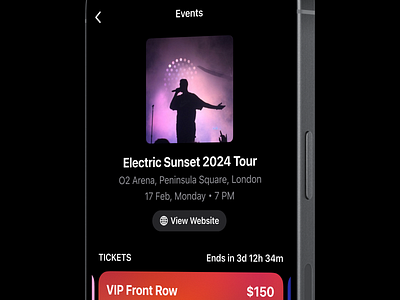 Events Ticket - Dark Mode [Concept] app banking booking clean ui dark mode event booking event ticket mobile mobile banking sarjil ticket ticketing tickets ui uiux ux