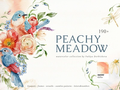 Peach Fuzz wildflower flowers birds watercolor background birds botanical branding design floral illustration invitation pattern peach fuzz peachy flowers surface design watercolor watercolor illustration wedding wildflower wildflowers