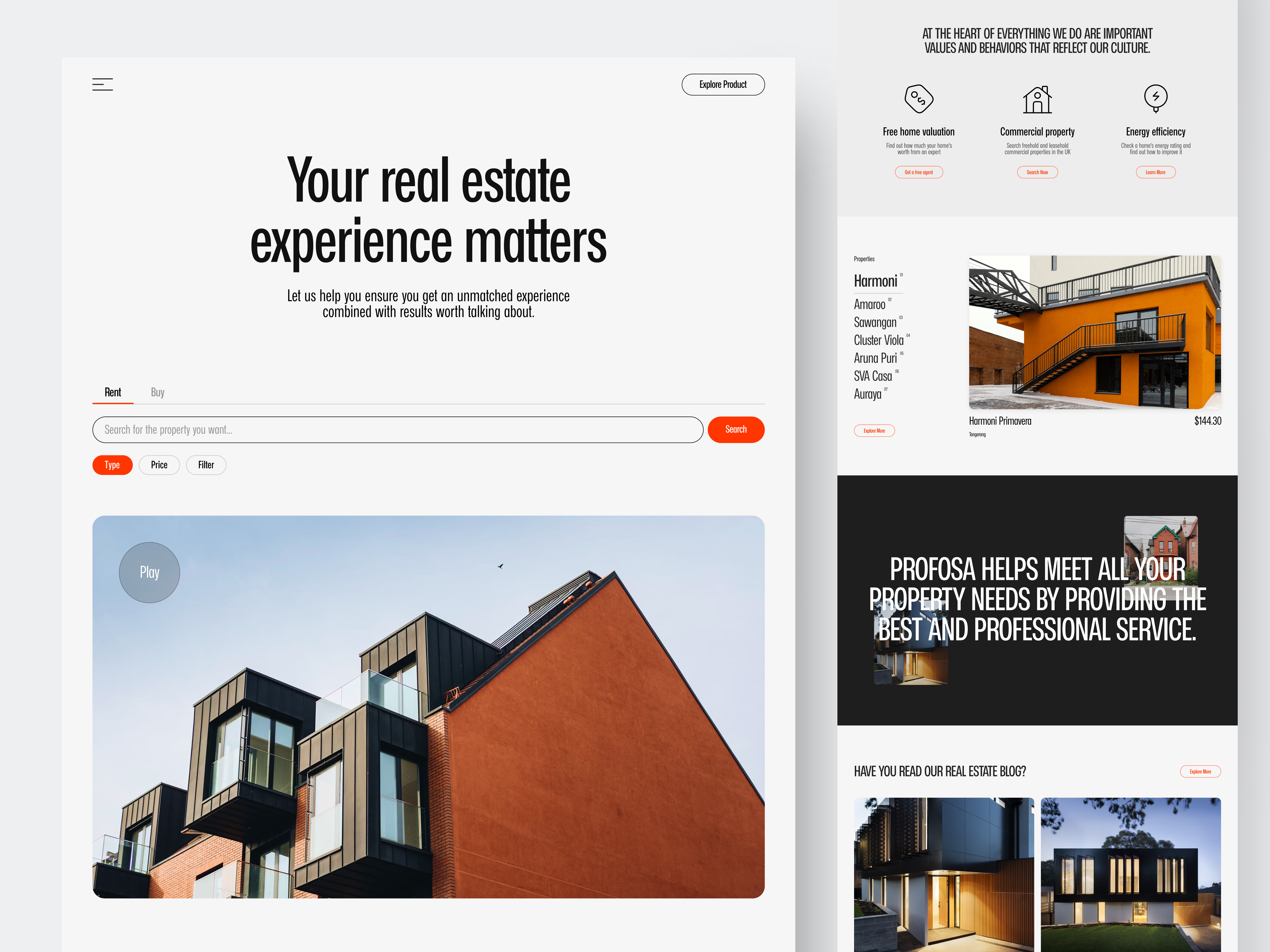 Profosa - Property Landing Page buy house clean company design home house landing page modern properties property property web real estate rent ui ui design unique ux web design website