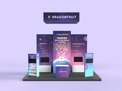 Dragonfruit AI Booth Render 3d agency booth environmental design pink purple render startup