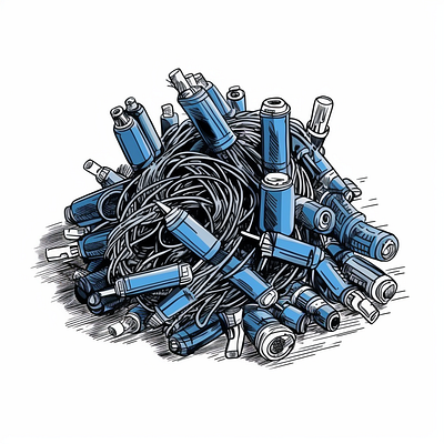 Twisted & Tangled blue cables cartoon chaos chaotic isometric mess sketch wires