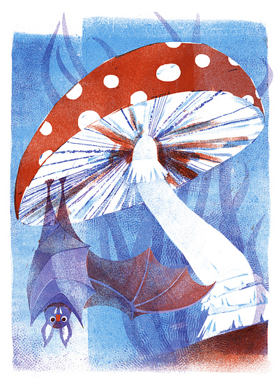 The Amanita amanita mushroom bat character illustration halloween illustration illustration magic forest mushroom illustration postcard