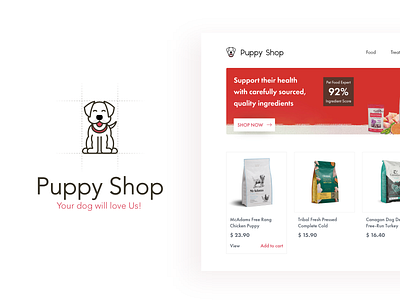 Puppy shop - Your dog will love Us - Daily UI 06 daily dailyui dailyuichallenge dog food minimal moder peds puppy shop ui ux web web shop webshop