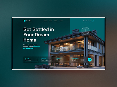 HomePro - Real Estate Hero Section blue filter green hero section hero section design home design landing page landing page design minimal modern real estate real estate website search sleek ui ui design uiux web design