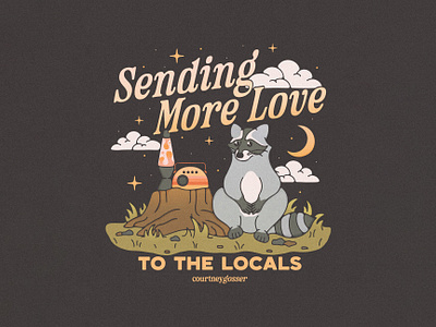 Sending More Love To The Locals adventure animal apparel graphic botanical brand assets brand identity camping design earth design ecosystem environment flowers forrest hiking illustration mascot raccoon vintage wild life wilderness