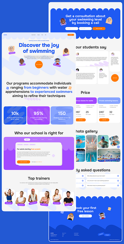 Landing page for swimming school design header ui website