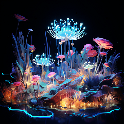Prompt | Wild jungles 3D 3d ai avatar c4d cgi chatgpt flowers forest generated illustration input jungle midjourney night prompt prompting for likes realistic render simulation wild