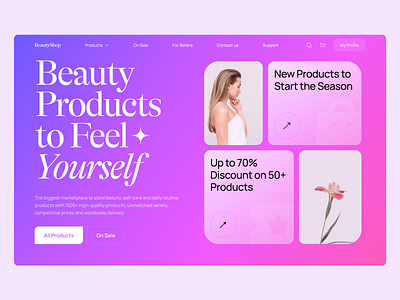 Beauty Products' Shop UI Design beauty online shop online store pink purple selfcare serif soft ui ui design web web design