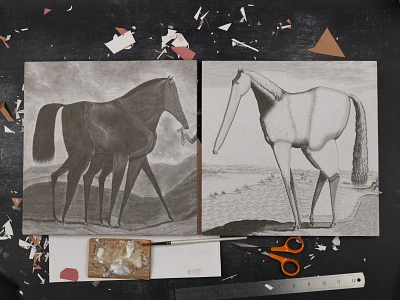 Racehorse after Houston, After Stradanus, studio collage equine horse horses illustration studio