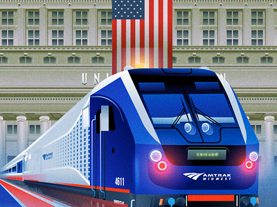 Chicago Union Station Poster for AmTrak amtrak art deco chicago illustration locomotive poster train transportation