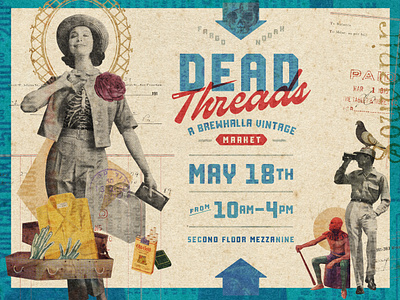 Dead Threads badge craft dead event illustration lockup logo market skull thread vintage clothes
