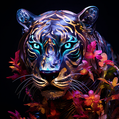 Prompt | Dreamy tiger in jungles 3d ai ai art animal cgi crypto forest generated holo ilidescent illustration jungle midjourney neon projection mapping prompt prompting for likes render tiger web3