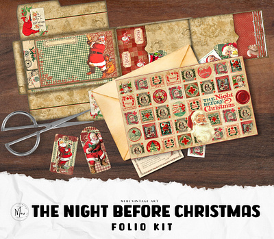 The night before Christmas folio kit branding clipart design ephemera graphic design illustration junk journal scrapbook