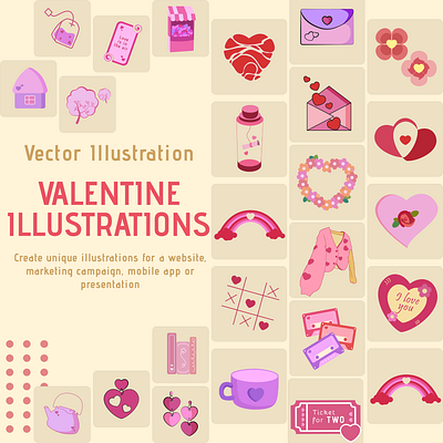 Valentines Collection adobe behance design etsy flat vector graphic design gumroad heart icons illustration illustrations love love heart ring valentines day valentines vector vector