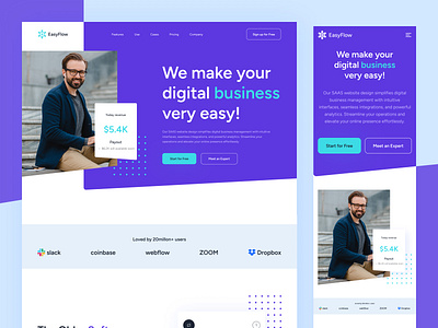 EasyFlow - SaaS Website Landing Page agency b2b buraq lab business clean ui ecommerce header homepage landing page minimal saas saas product saas website design software startup template trendy website uiux web app website design