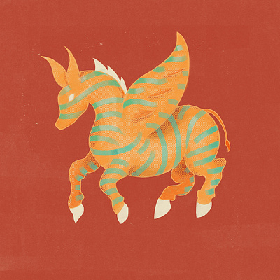 Zonkey beast design donkey folklore graphic design halftone illustration pegasus texture vector zebra