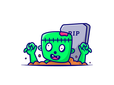 Zombie Rise from the Grave cartoon cute helloween illustration logo mascot playful