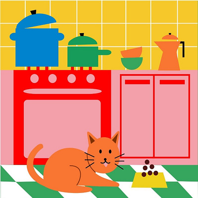 The Cat In The Kitchen illustration long hair