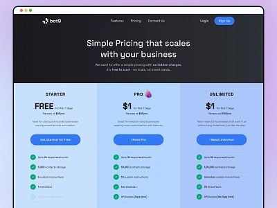 Bot9 Pricing Page branding design designer desktop inspiration typography ui uidesign uitrends web