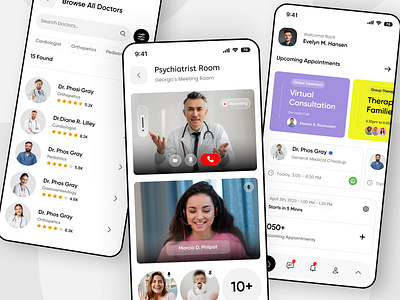 Doctor's Appointment App application appointment clean ui consultation app doctor doctors app health healthcare hospital medical app medical assistance medicine minimal design mobile app startup treatment ui ux video call app webdesign zoom