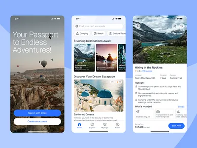 Escapade - Trip App app app design booking design escape itinerary mobile app mobile design travel trip ui ui design ux
