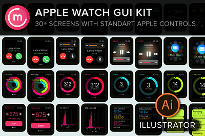 Apple Watch GUI for illustrator app apple apple watch design gui illustrator interface ios mockup ui ux vector watch