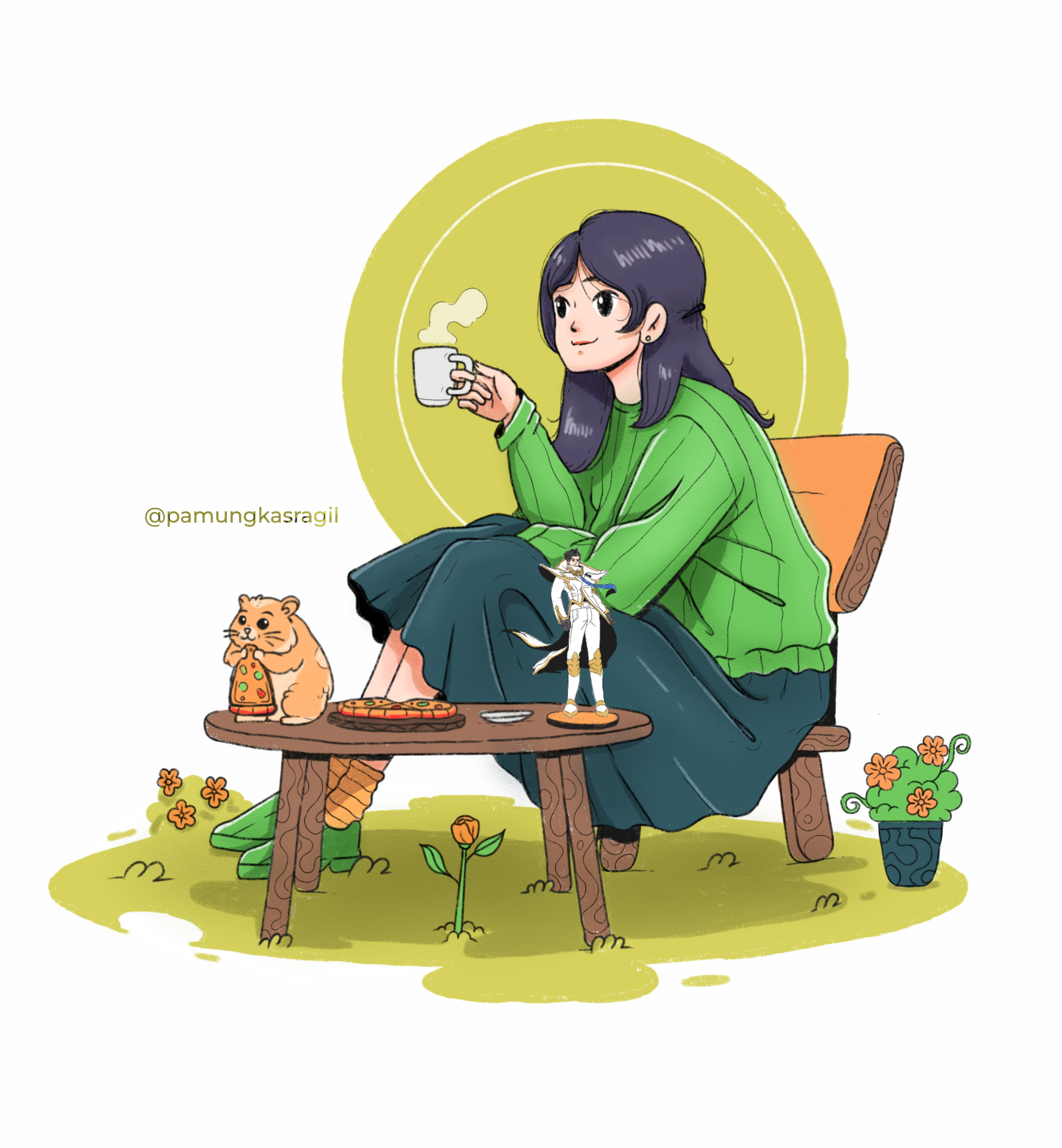 Anime Girl Enjoying Green Tea branding design graphic design illustration illustrator ilustrasi poster design vector vector art