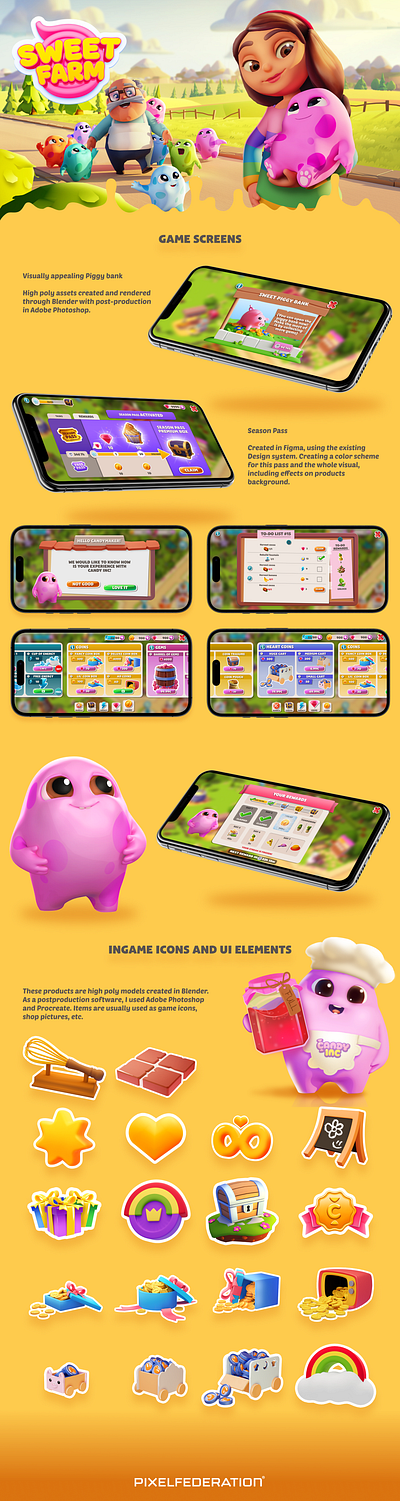 Sweet Farm mobile game UI 3d ui