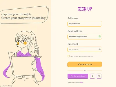 Sign Up UI page create account minimal mobile product design retro sign up ui user interface vintage web design