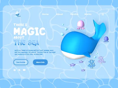 Blue Whale - UI 3D Design 3d blue design illustration logo ocean sea ui whale