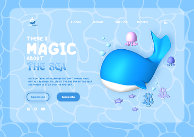 Blue Whale - UI 3D Design 3d blue design illustration logo ocean sea ui whale