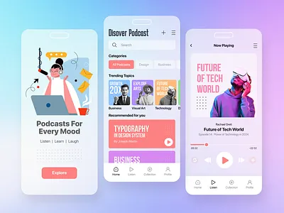 Podcast App app design audio audiobook listeningapp live live streaming mobile app music music app music player player podcast podcast app podcast listen podcast platform podcasting podcasts sound streaming streaming app