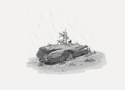 Seeking shelter from the rain illustration original art