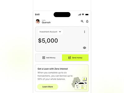 Finance App Home Screen balance bank design finance fine fintech homescreen microfinance sass soft design transfer typography ui
