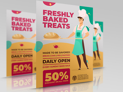 Bakery Shop Flyer Template baker bakery baking bread cake cookies cup dessert oven poster shop sweet