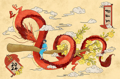The year of dragon illustration lunar new year original art