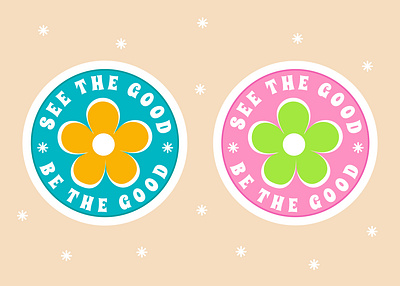 Retro stickers 70s 80s 90s badge daisy flower doodle groovy hipster hoppie illustration kids lettering motivational quotes retro sticker text typographic vector vintage
