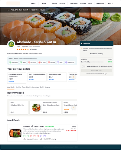 Menu Optimisation b2b design product ui ux