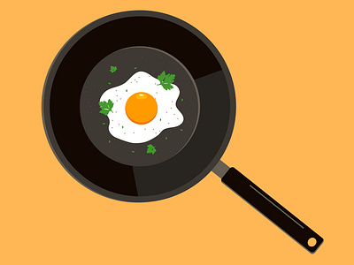 fried egg on a frying pan with parsley branding breakfast broken egg cartoon cooking eating egg food fried egg frying pan graphic design healthy illustration kitchen meal omelet pan parsley restrurant vector