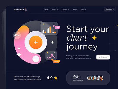 Chart Lab home page 3d dark design flat hero home landing layo page product studio ui ux website