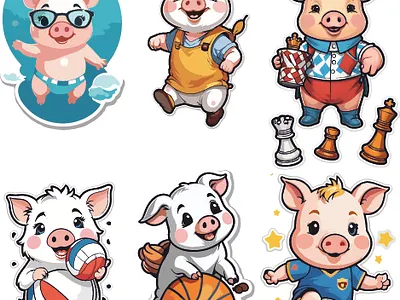 Sticker pack for kids, can be in .png cartoon children graphic design illustration piggy sticker pack
