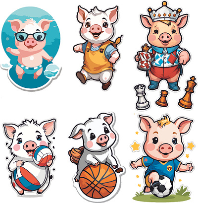 Sticker pack for kids, can be in .png cartoon children graphic design illustration piggy sticker pack